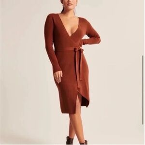 ABERCROMBIE & FITCH Wrap Midi Sweater Dress - paprika S